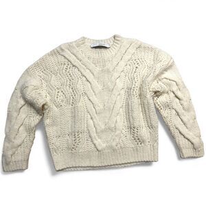 Iro Womens Sweater Ivory Size L Cable Knit Wool Alpaca Blend Jumper Pullover